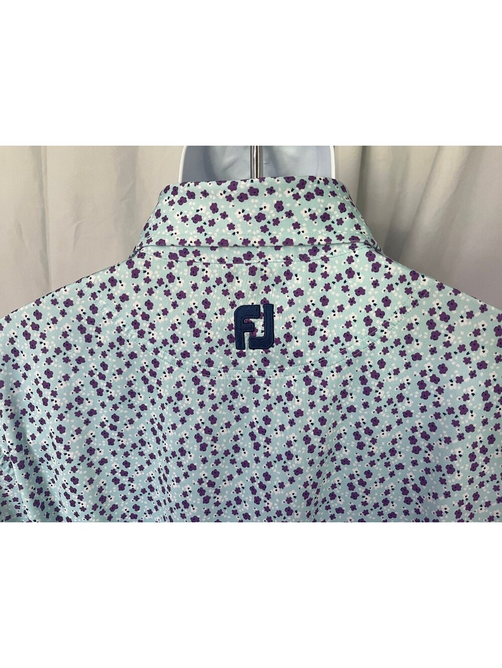 FootJoy FJ Men's Light Blue Purple White Floral Golf Polo Shirt XL EUC